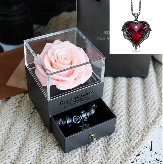 Valentines Day Gift Women Rose Jewelry Box Dried Flower Real Flowers Eternal Roses In Box - Image 9