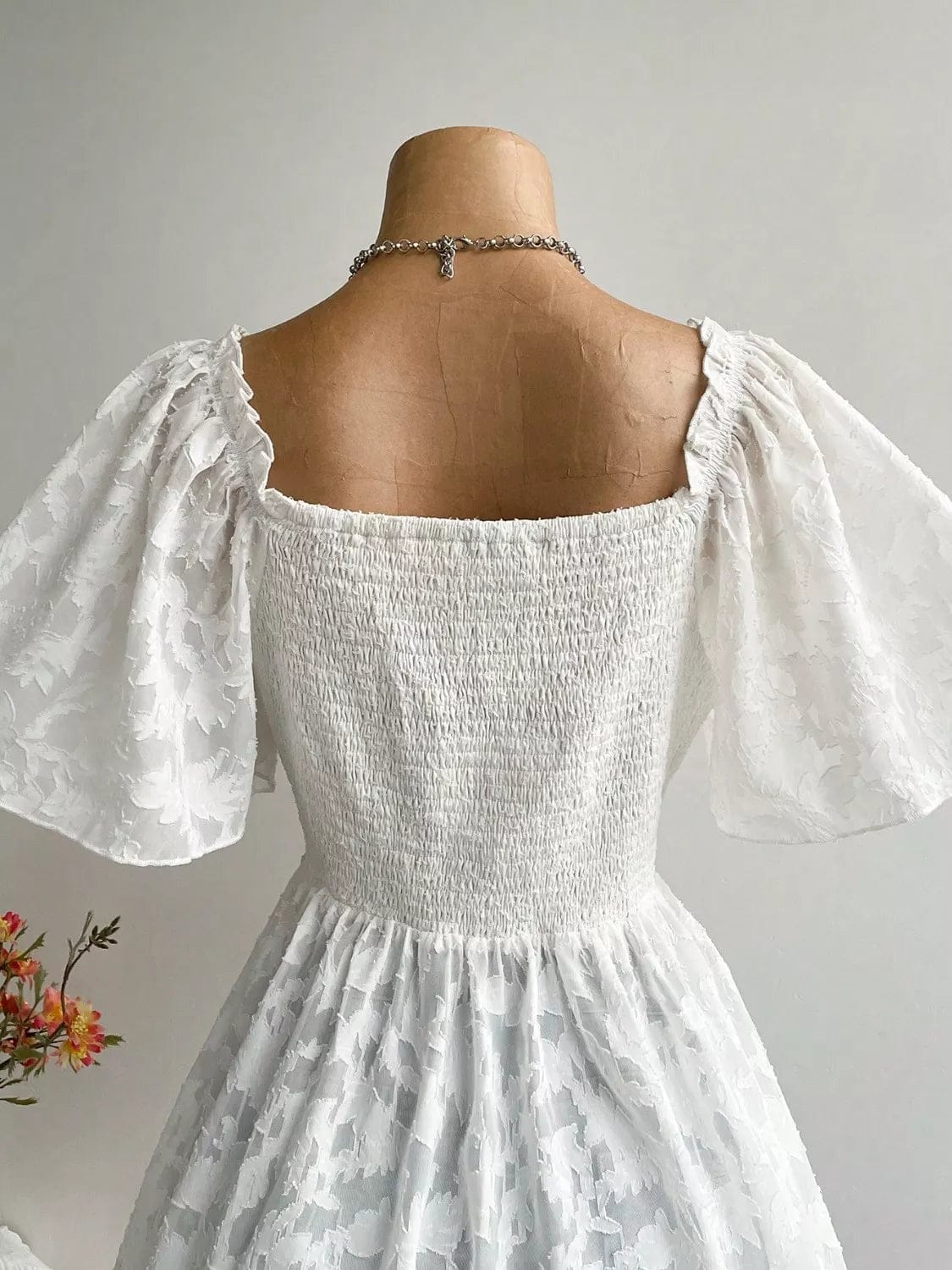 Plus Size Floral Blouse with Flutter Sleeves and Smocked Back - Image 4