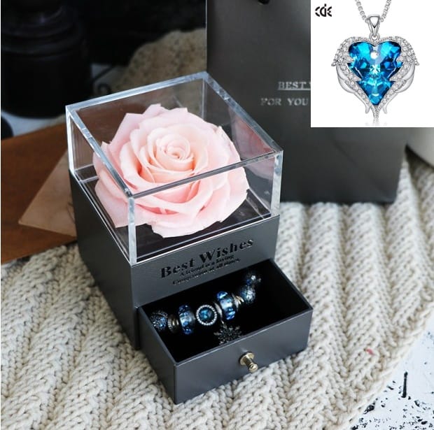 Valentines Day Gift Women Rose Jewelry Box Dried Flower Real Flowers Eternal Roses In Box - Image 6