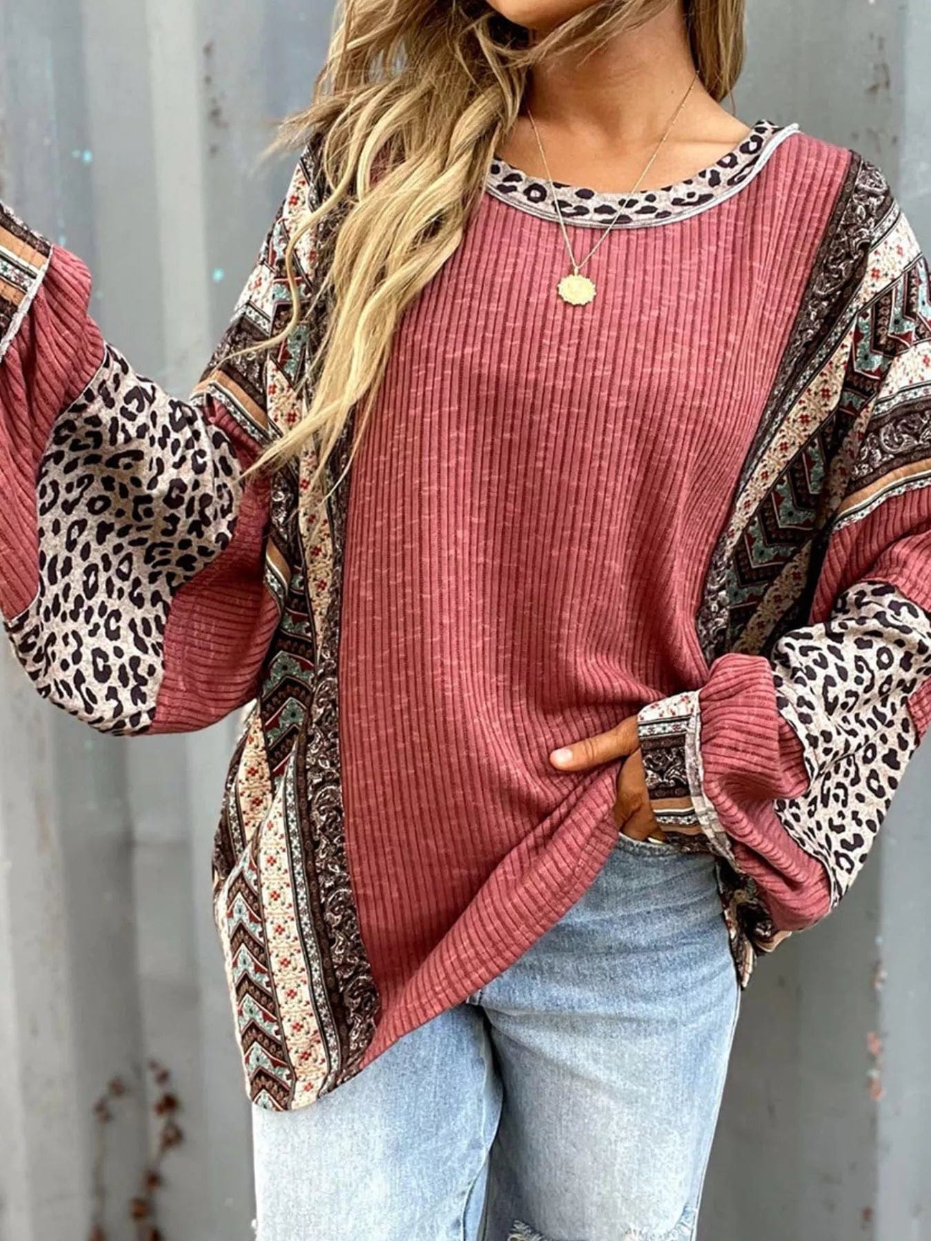 Leopard Color Block Ribbed Top - Trendy Leopard Color Block Top for Stylish Outfits - Image 3
