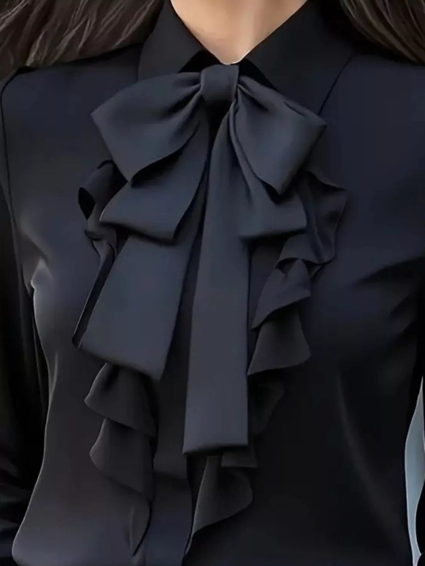 Ruffled Tie Front Blouse: Effortless Style and Elegance with Long Sleeves - Image 2