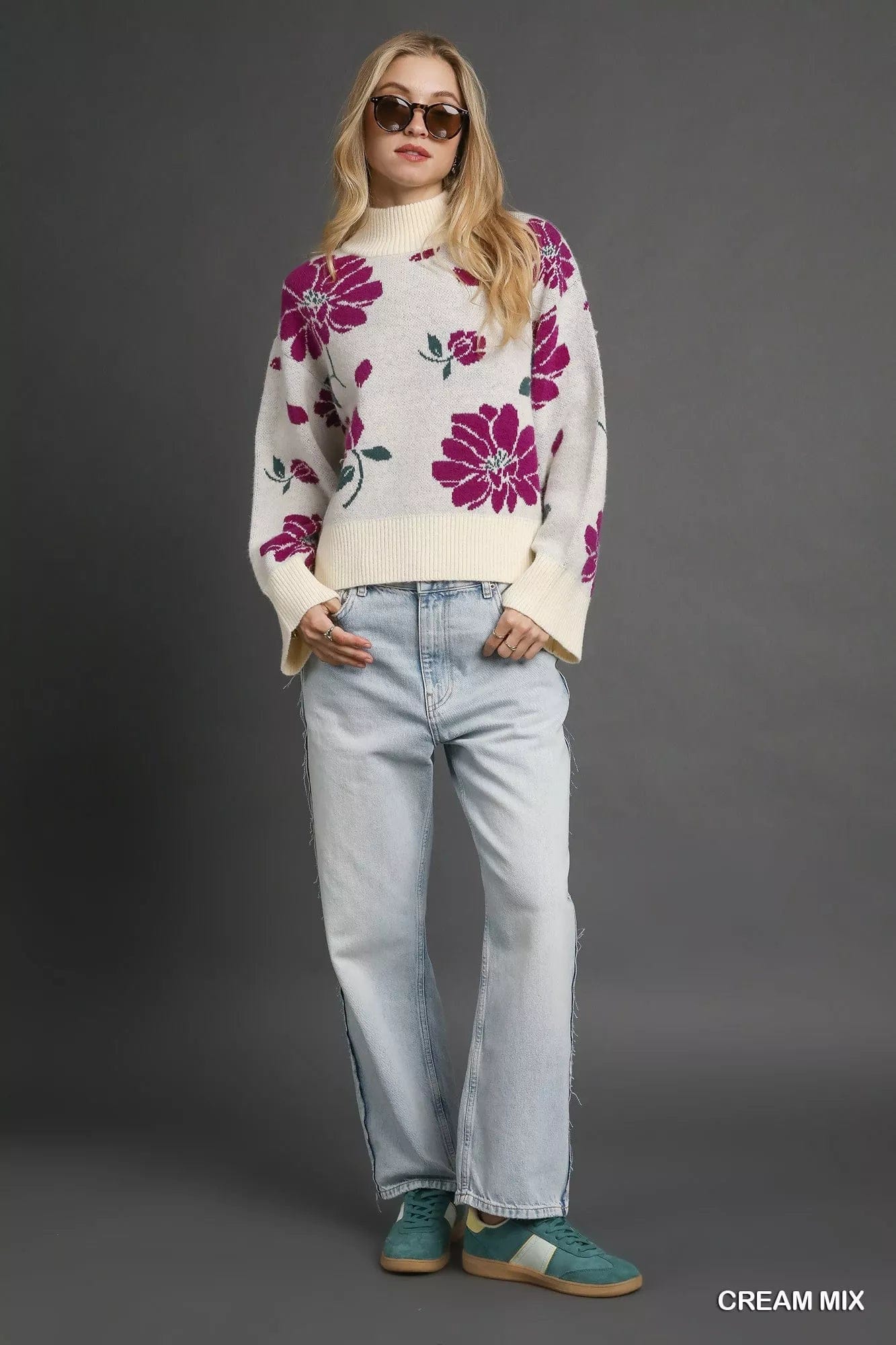 Floral Mock Neck Sweater - Stylish Floral Patterned Sweater for All Seasons - Image 4