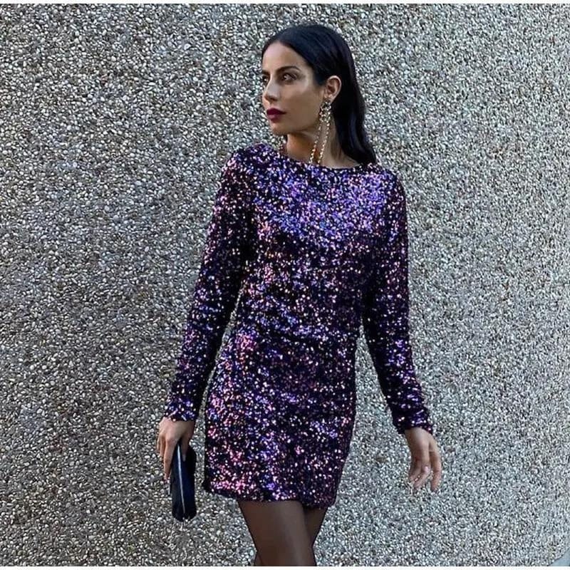 Purple Sequin Mini Dress for the Perfect Party Night Look