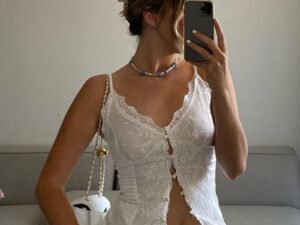 Women’s Floral Lace Satin Cami Top | Slim Fit Sexy White Top