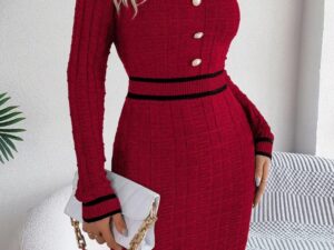 Contrast Trim Sweater Dress - Long Sleeve Style for Effortless Elegance