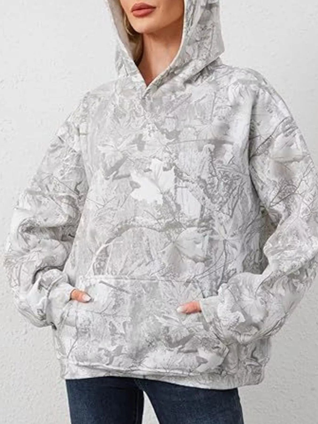 Full Size Kangaroo Pocket Long Sleeve Hoodie Plus Size - Image 2
