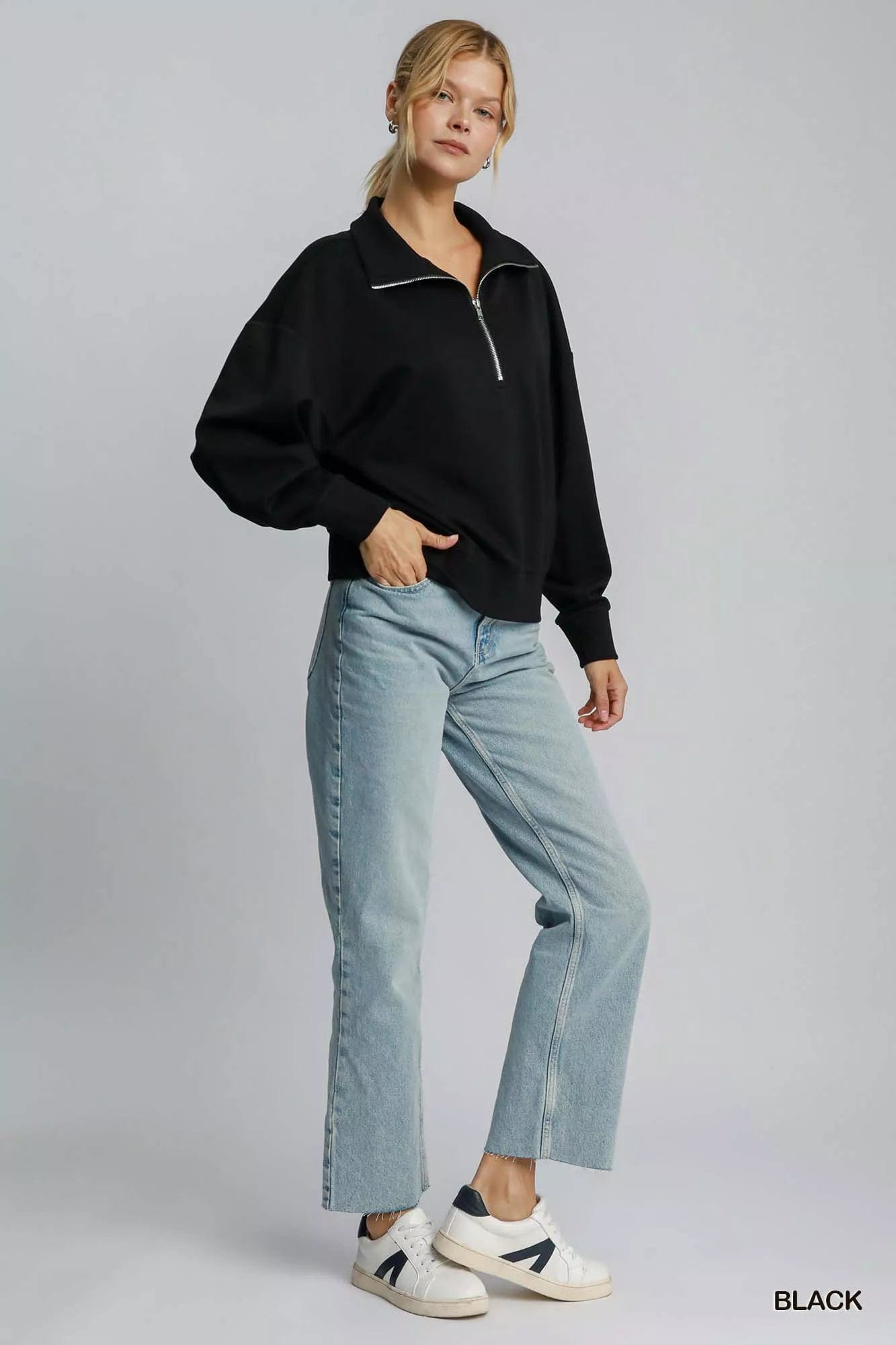 Half Zip Sweatshirt for Effortless Style with Drop Shoulders - Image 4