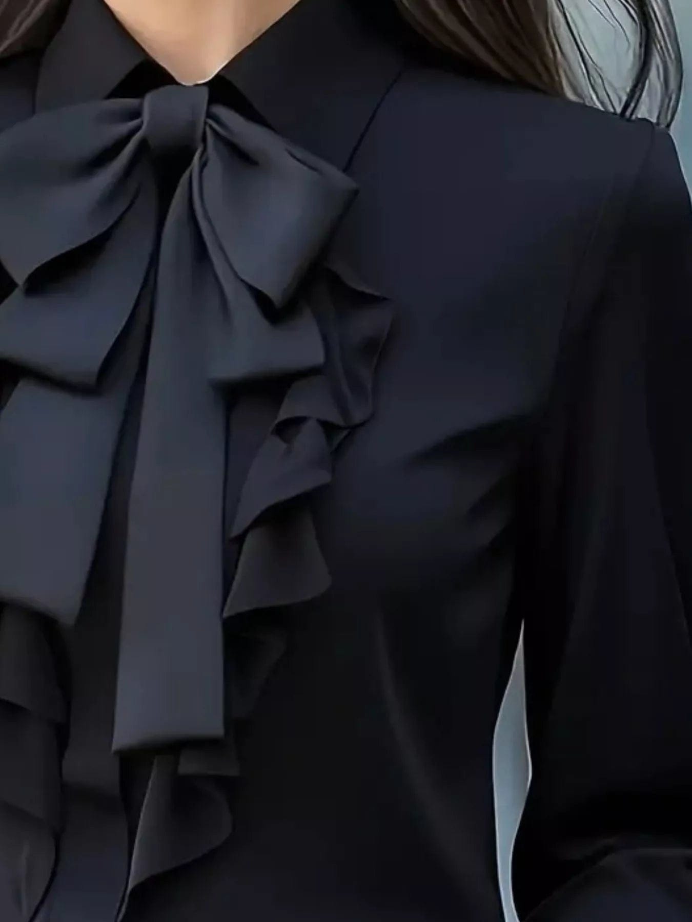 Ruffled Tie Front Blouse: Effortless Style and Elegance with Long Sleeves - Image 3