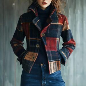 Vintage Women's Blazer With Stand Collar for Timeless Style
