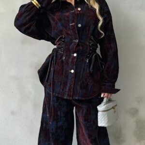 Laced Up Button Up Jacket and Jeans