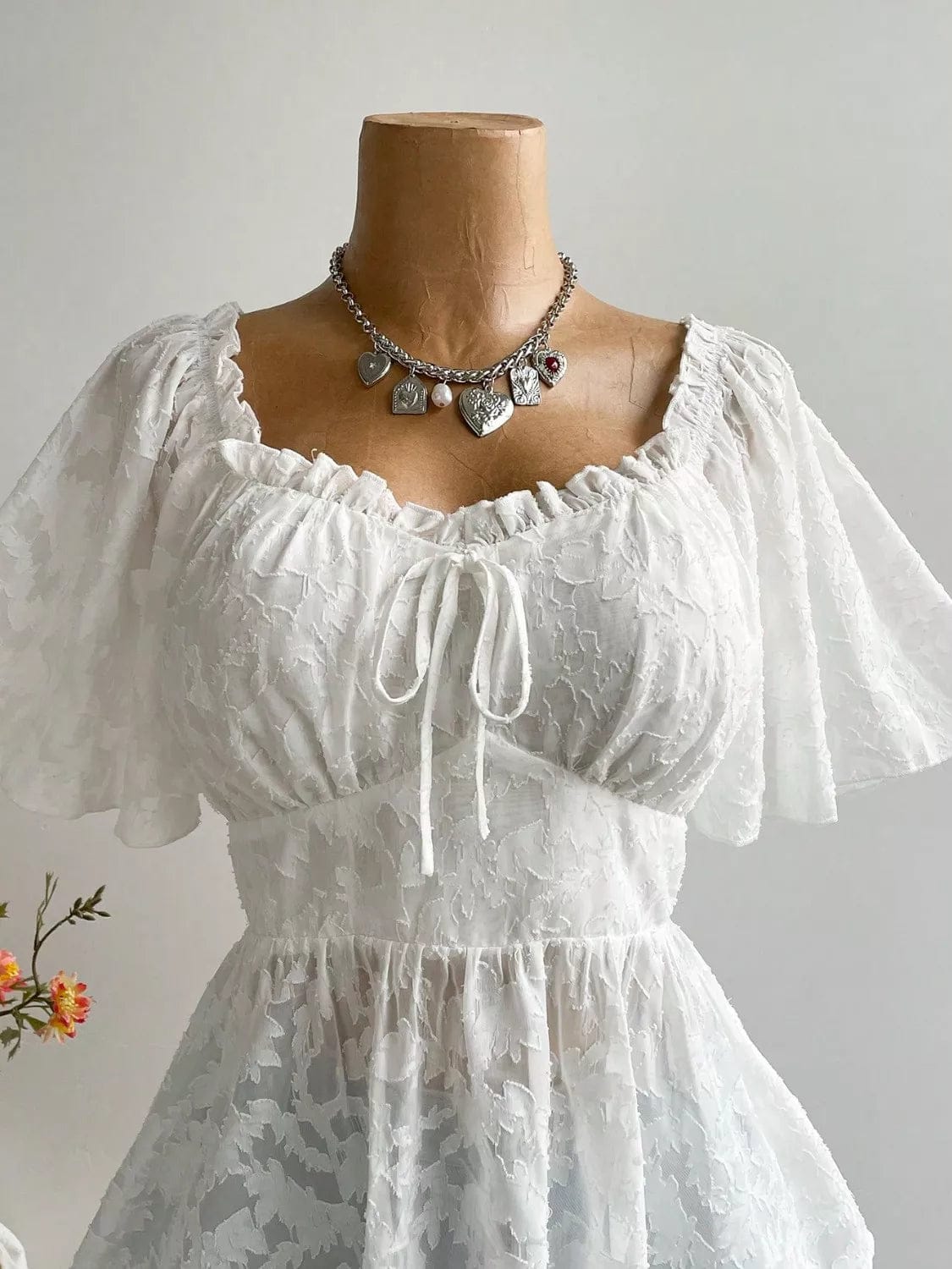 Plus Size Floral Blouse with Flutter Sleeves and Smocked Back - Image 2