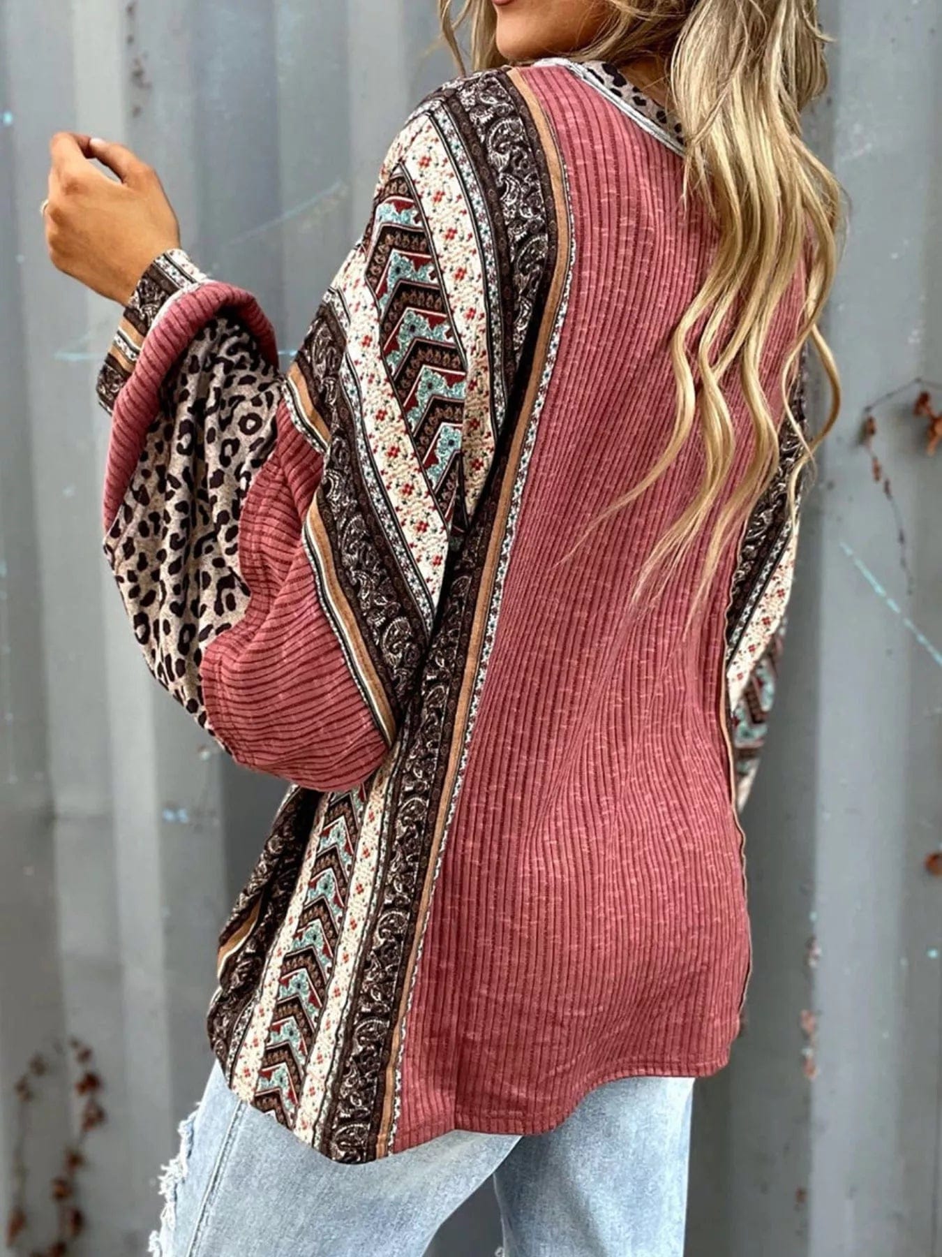 Leopard Color Block Ribbed Top - Trendy Leopard Color Block Top for Stylish Outfits - Image 2