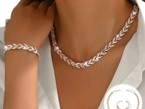 Women’s Floral Jewelry Set – Wheat & Leaf Necklace and Bracelet