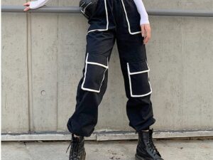 Women’s Street Style Cotton Overalls – Contrast Pocket Long Pants