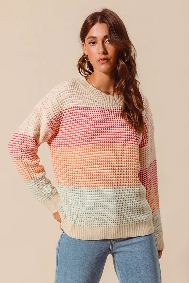 SO ME Multi Color Block Long Sleeve Sweater – Trendy and Versatile Fashion Statement