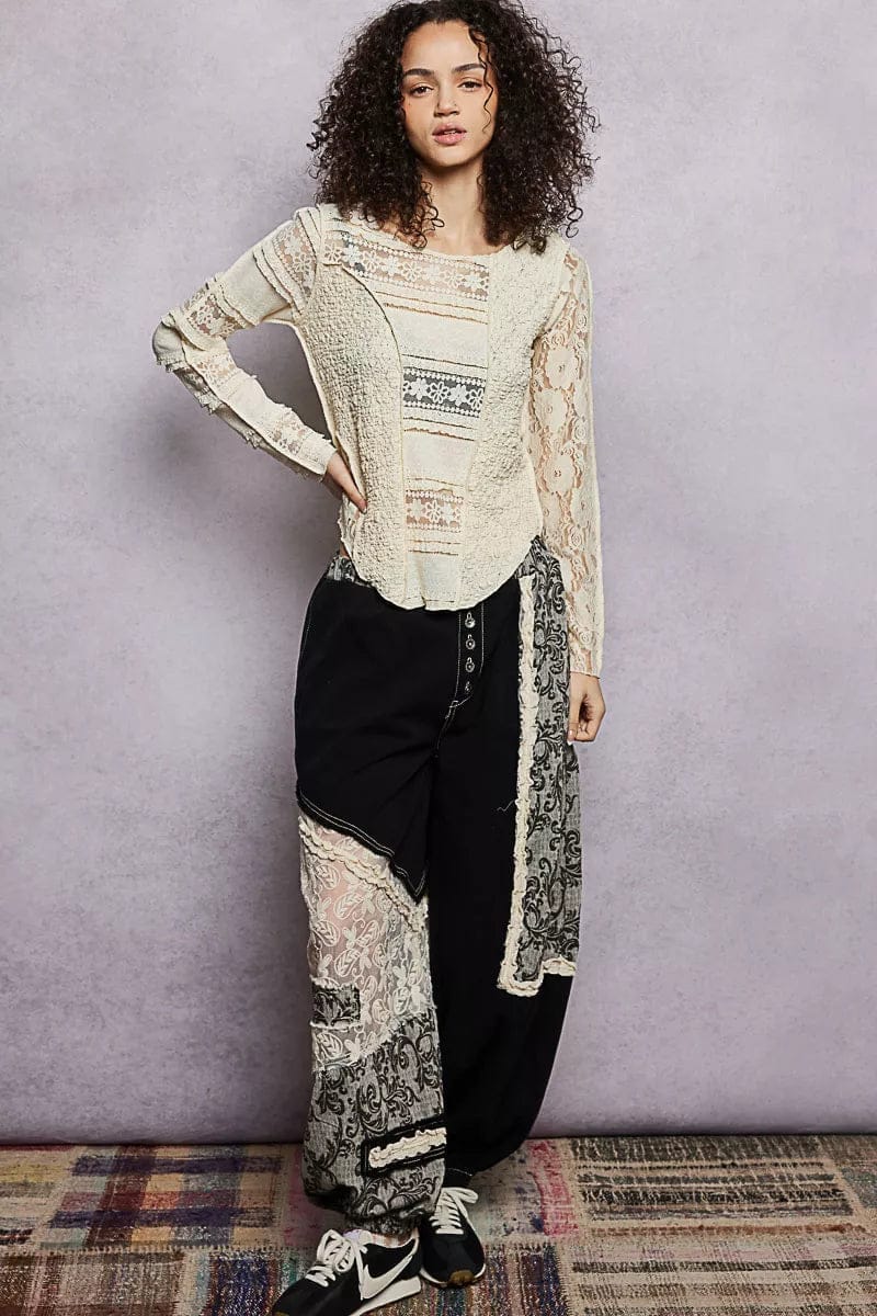 Women's Lace Long Sleeve Top - Elegant Slim-Fit Round Neck Blouse - Image 5