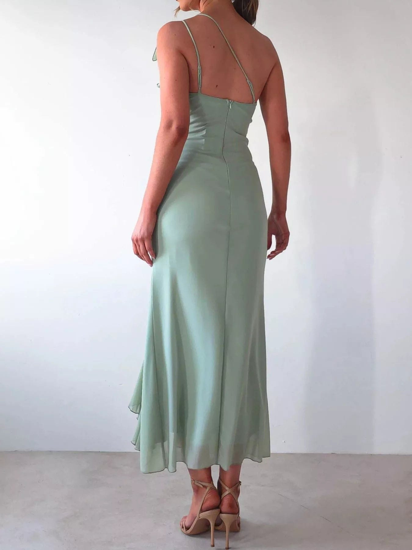 One-Shoulder Ruffle Dress with Slit - Image 5
