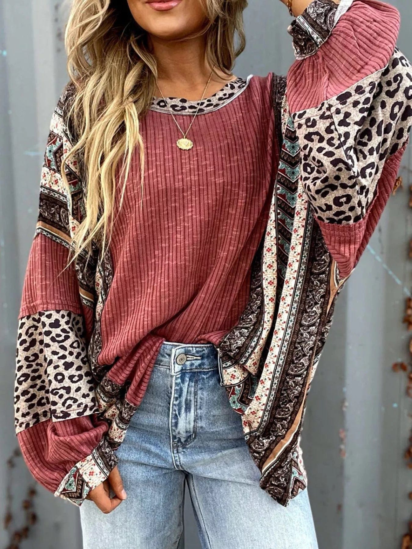 Leopard Color Block Ribbed Top - Trendy Leopard Color Block Top for Stylish Outfits - Image 5