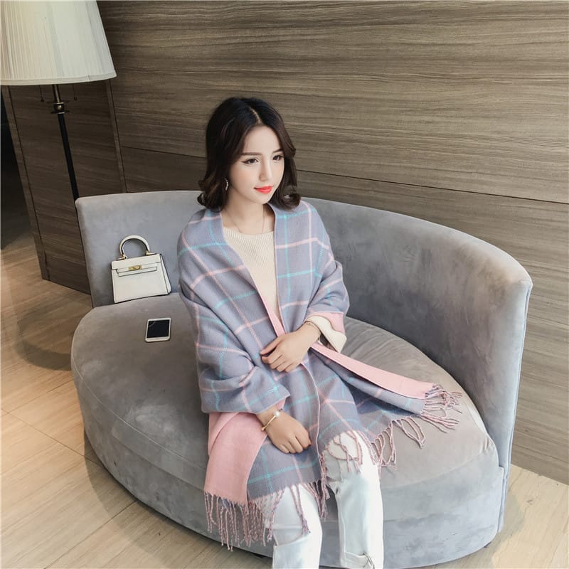 Double-sided plaid scarf women - Image 2