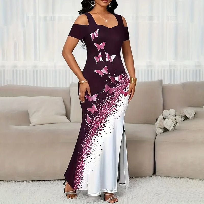 Off-Shoulder Maxi Dress - Print Bodycon Party Gown - Image 4