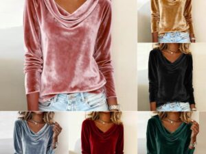 Women’s Velvet Long Sleeve Top | Stylish Irregular Fashion Shirt
