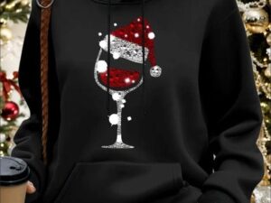 Women's Christmas Hooded Sweatshirt with Cartoon Pattern Print for Casual Activewear