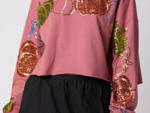 Sequined Pumpkin Sweatshirt for Halloween - Cozy Crop Style