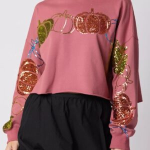 Sequined Pumpkin Sweatshirt for Halloween - Cozy Crop Style
