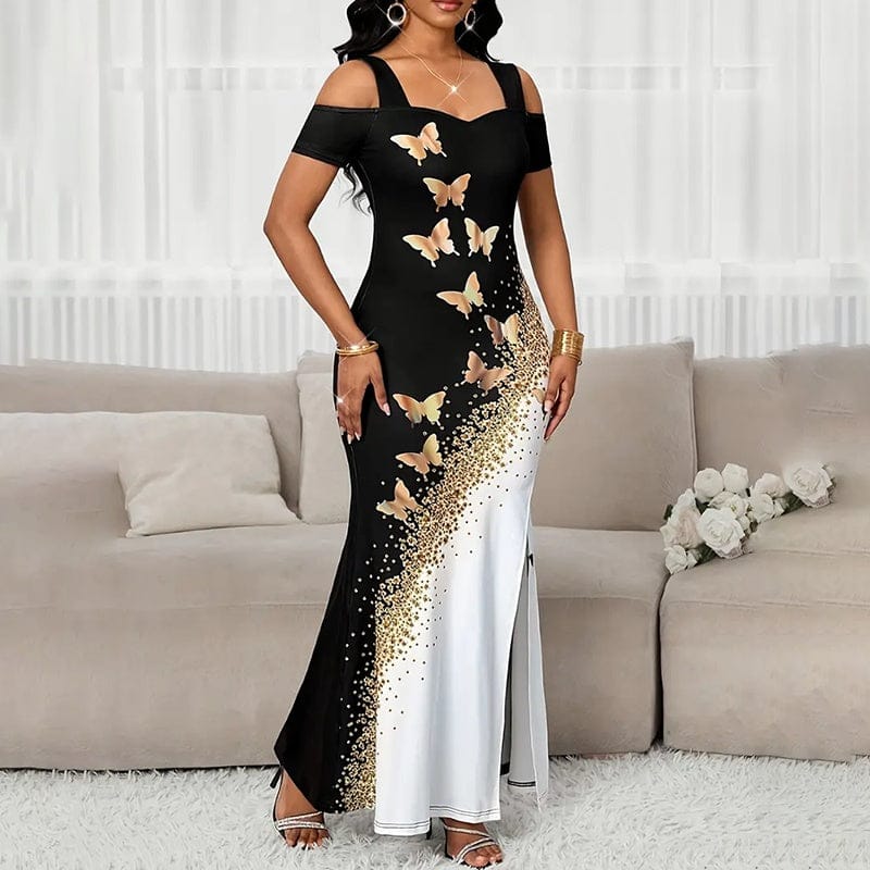 Off-Shoulder Maxi Dress - Print Bodycon Party Gown - Image 2