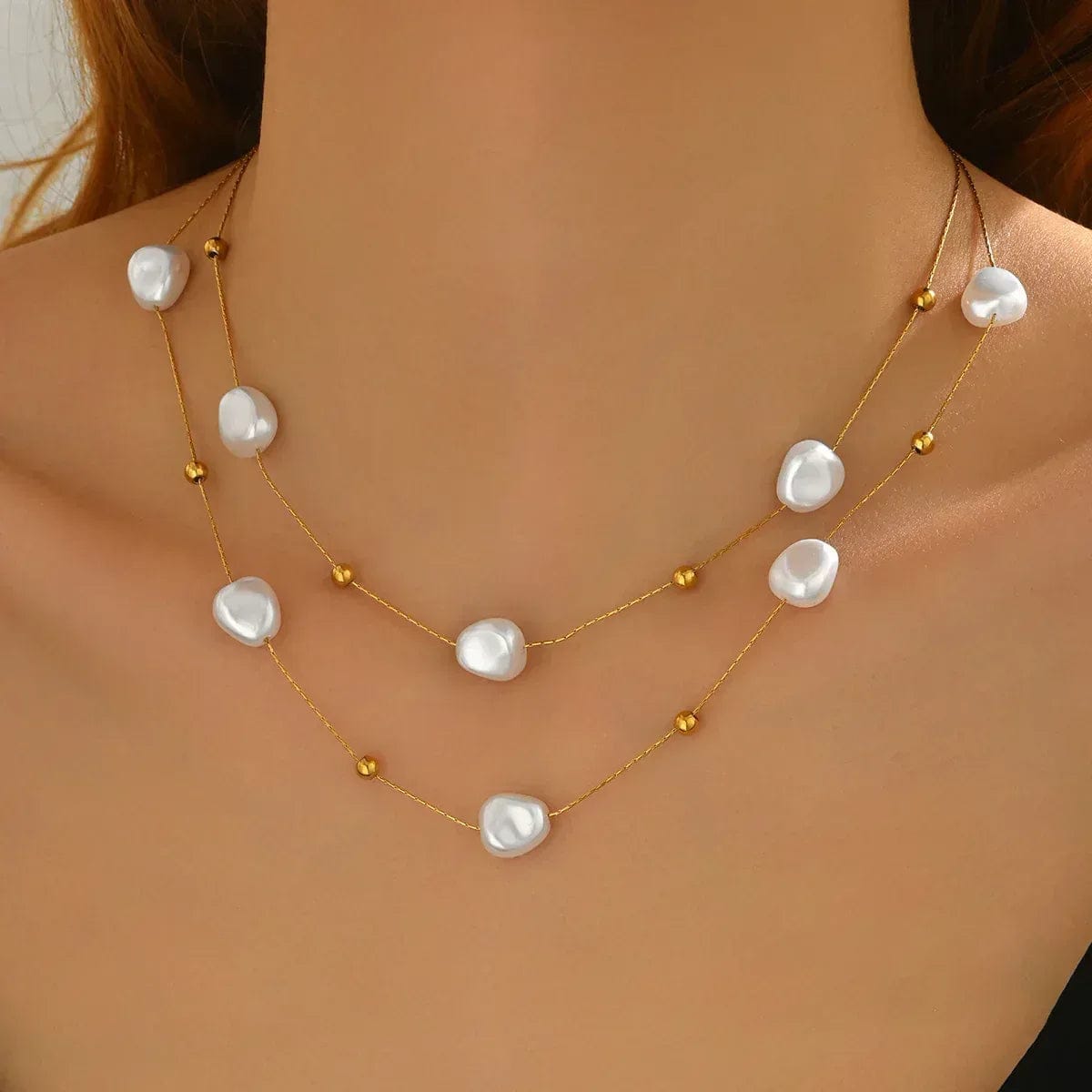18K Gold Plated Pearl Necklace | Minimalist Jewelry with Elegant Studs - Image 3