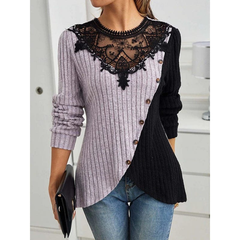 Lace Knit Top with Round Neck Design - Image 2