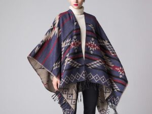 Warm Diamond Knit Shawl Cape for Cozy Elegance