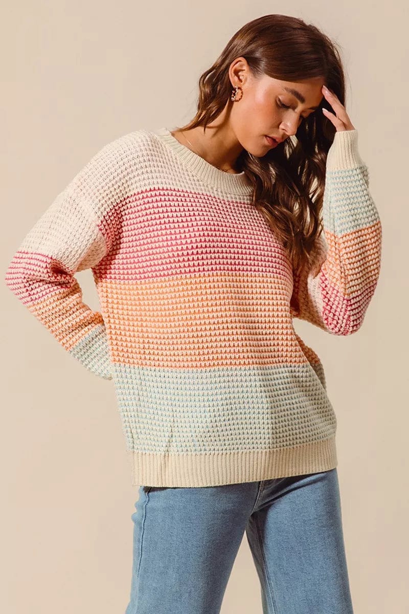 SO ME Multi Color Block Long Sleeve Sweater – Trendy and Versatile Fashion Statement - Image 4