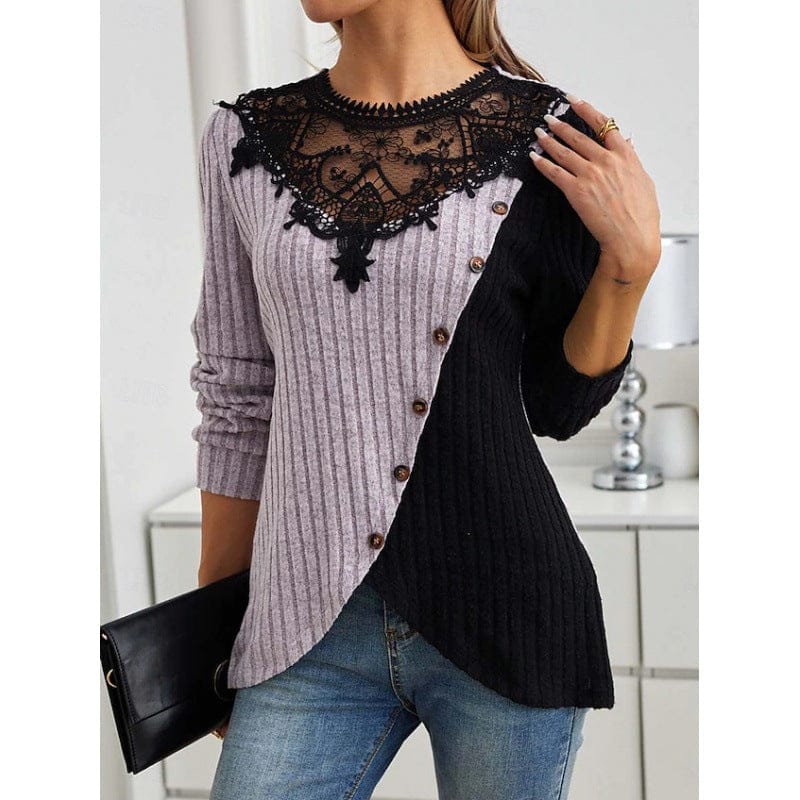 Lace Knit Top with Round Neck Design - Image 4