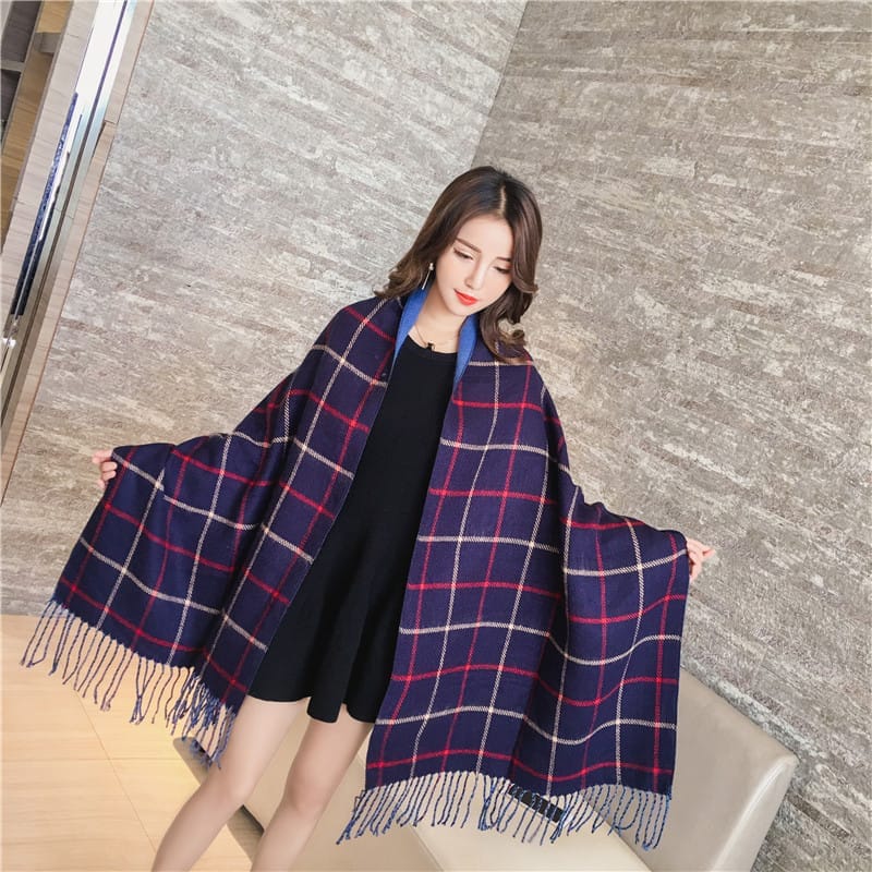 Double-sided plaid scarf women - Image 4