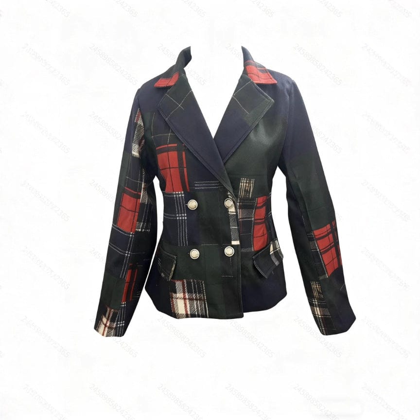 Double-breasted Wool Suit Jacket - Casual Plaid Style - Image 2