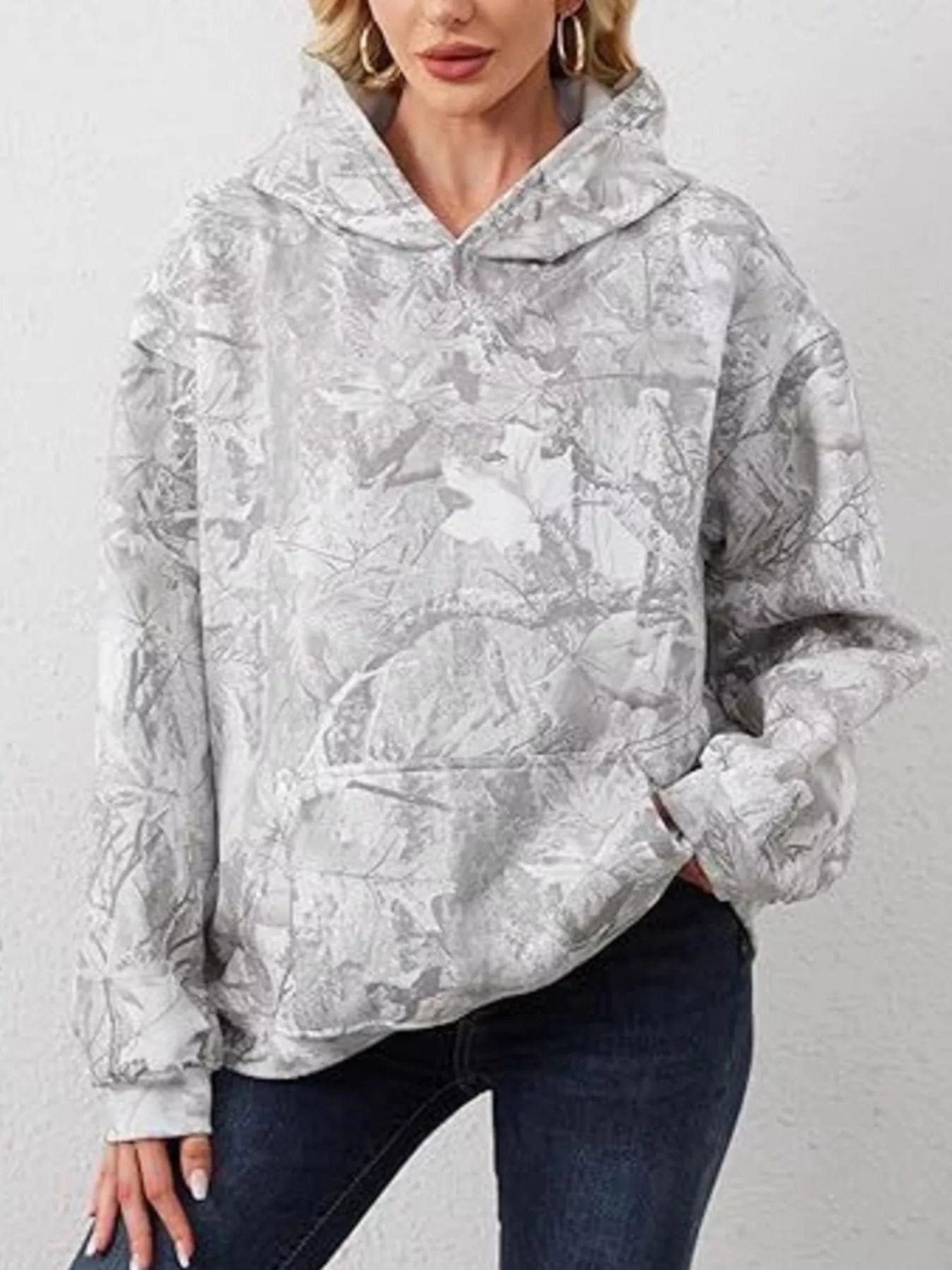 Full Size Kangaroo Pocket Long Sleeve Hoodie Plus Size - Image 3