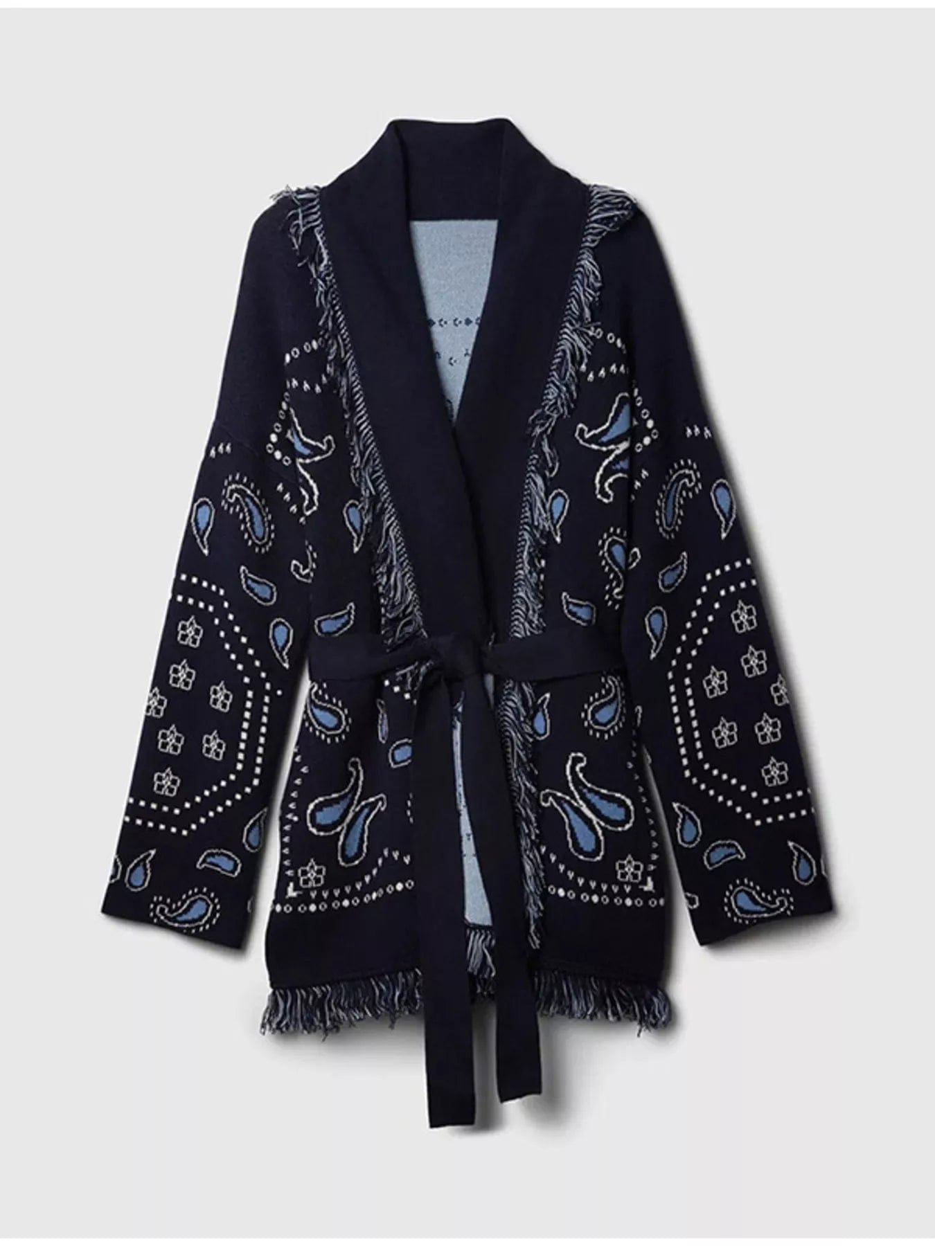 Printed Fringe Cardigan for Chic Layering with Long Sleeves - Image 2