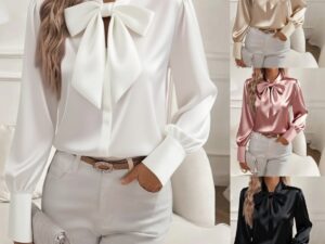 Women’s Bow Detail Blouse – Elegant Solid Color Top
