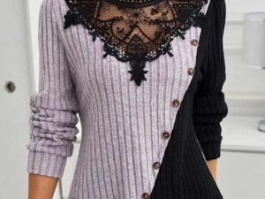 Lace Knit Top with Round Neck Design