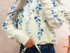 Sequin Long Sleeve Sweater with Crew Neck Design