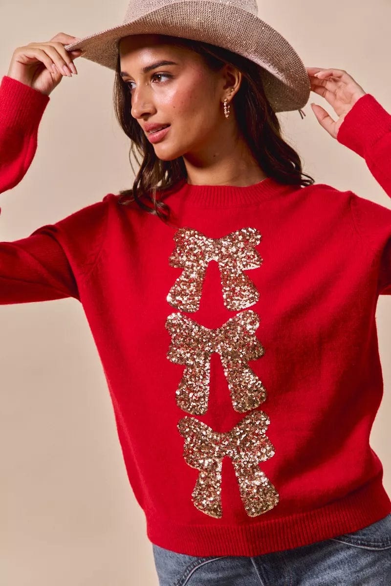 Sequins Bow Ribbon Christmas Sweater for Festive Fashion - Image 2