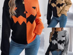Fall Halloween Pumpkin Sweater - Spooky Long Sleeve Design