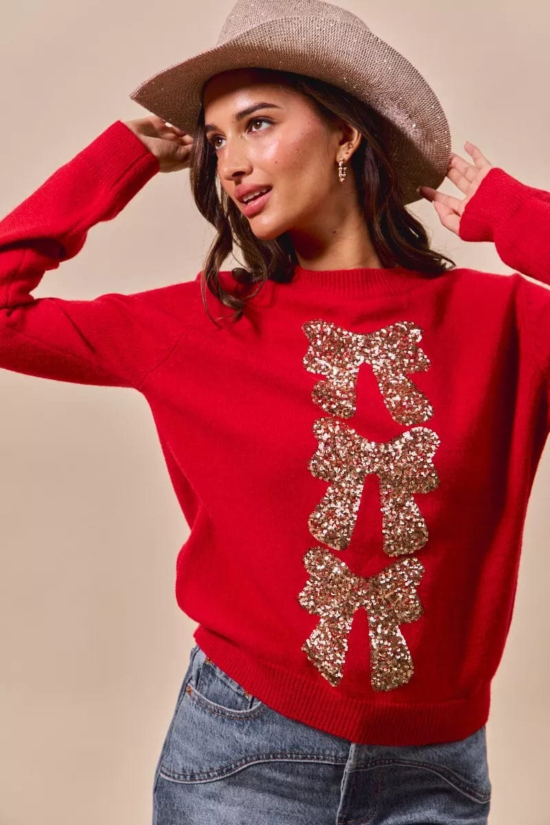 Sequins Bow Ribbon Christmas Sweater for Festive Fashion - Image 4