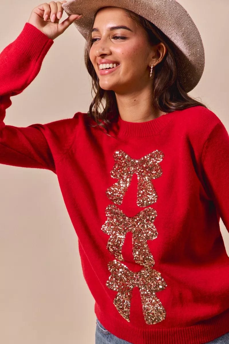 Sequins Bow Ribbon Christmas Sweater for Festive Fashion - Image 5