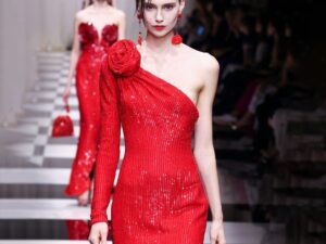 Luxury Rose Red Sequin Evening Gown