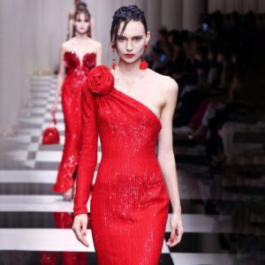 Luxury Rose Red Sequin Evening Gown