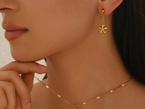 Flower Pendant Necklace Set with Matching Earrings