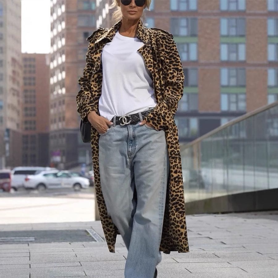 Leopard Print Women's Coat with Large Lapel for Stylish Comfort - Image 4