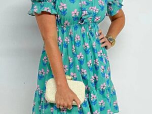 Floral Puff Sleeve Dress - Elegant Floral Print Shirt Dress